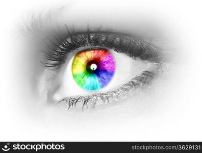 Photo of the human eye against grey background