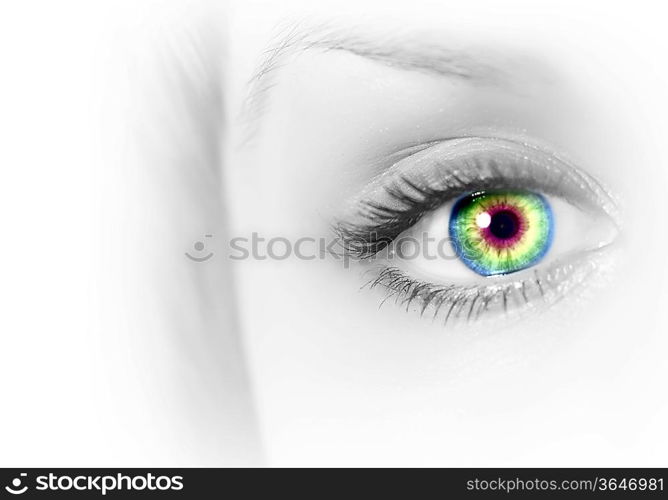 Photo of the human eye against grey background