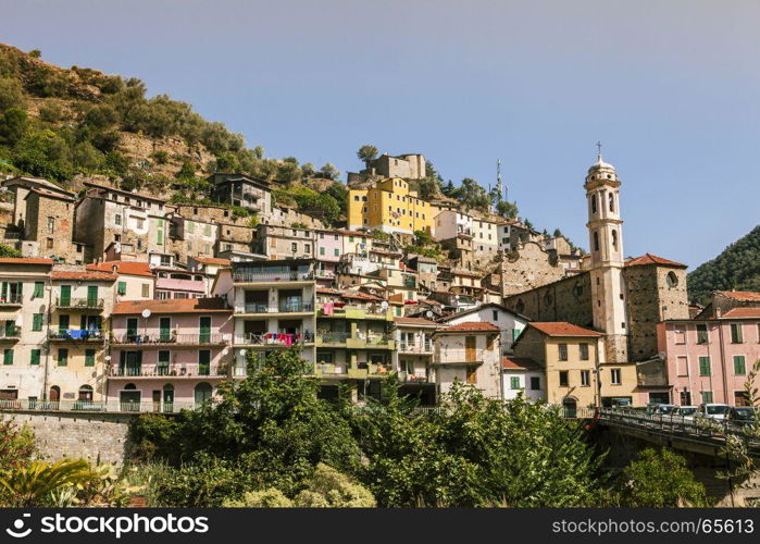 Photo of the small old town of Badalucco in Italy in the province of Imperia, the Italian region Liguria.