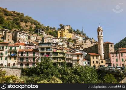 Photo of the small old town of Badalucco in Italy in the province of Imperia, the Italian region Liguria.