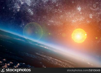 Photo of the sun in space. Elements of this image furnished by NASA.