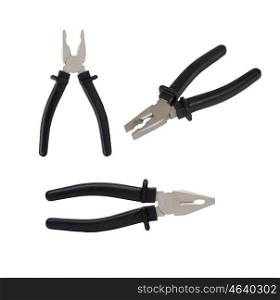 Photo of three black pliers isolated on white background