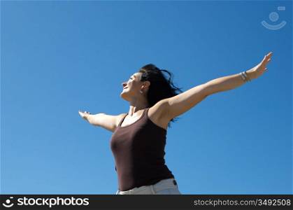 Photo of woman relaxing with sky background