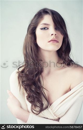 Photo of young beautiful lady with magnificent dark hair