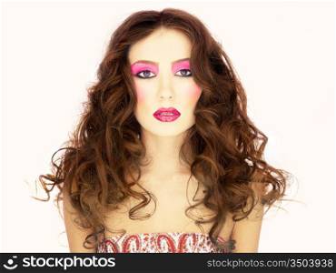 Photo of young beautiful woman with bright make up