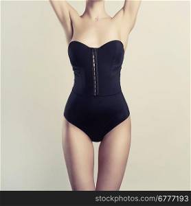 Photo of young slim woman in stylish lingerie