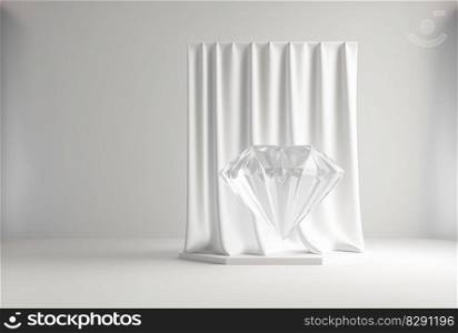 Photo podium glass diamond with glossy curtain luxury white background,3d product display. Photo podium glass diamond with glossy curtain luxury white background,3d product display AI Generated