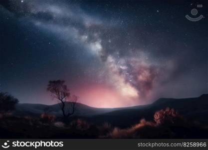 Photo realistic galaxy in the nightsky background created with generative AI technology