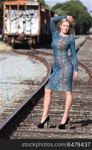 Photo shoot of a model at a railway yard