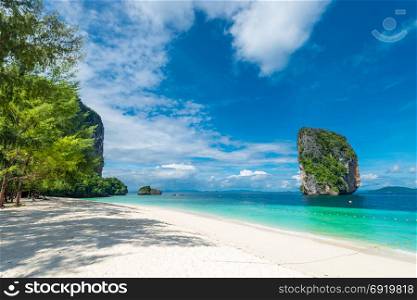 photo view of Krabi in the shade of a tree on the beach, Thailand