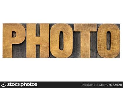 photo word typography - isolated text in letterpress wood type