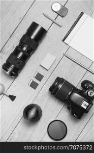 Photographer flat lay Black and White