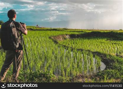 photographer take photo of rice terrace paddy field