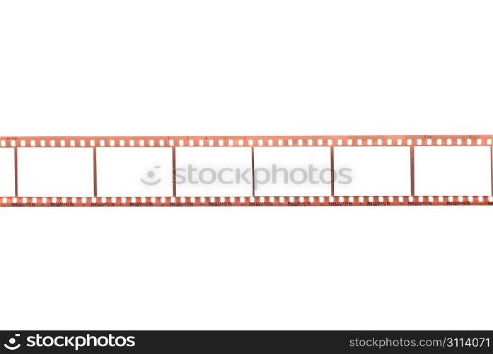 Photographic film with empty frames on white background