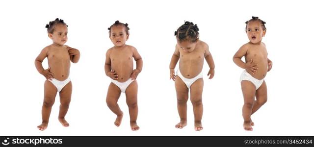 photographic sequence of a hyperactive baby a over white background