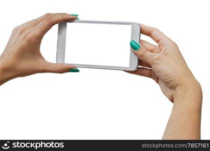 Photographing with mobile phone, Isolated with Clipping Path on white background