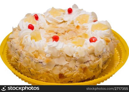 photography of the cake with cream on yellow plate(clipping path included)