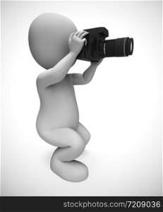 Photography with a DSLR camera and professional equipment including zoom. The photographer shoots photos with his equipment - 3d illustration