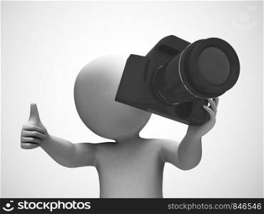 Photography with a DSLR camera and professional equipment including zoom. The photographer shoots photos with his equipment - 3d illustration