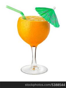 Photomontage of wine glass and orange - concept of health food