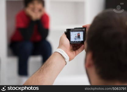 Photoshooting with kid model at studio as new modern home