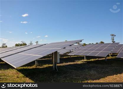 Photovoltaic solar energy panels for renewable electric production with blue sky