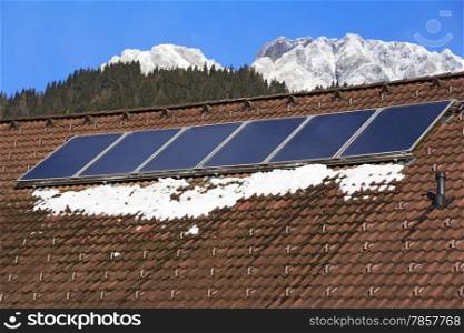 Photovoltaic Solar Panels on the roof House