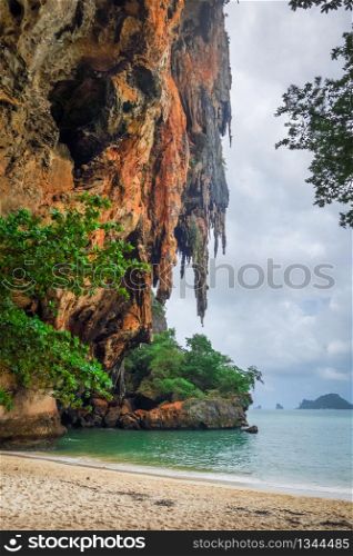 Phra Nang Beach and limestone cliffs in Krabi, Thailand. Phra Nang Beach in Krabi, Thailand