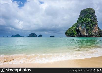 Phra Nang Beach and limestone cliffs in Krabi, Thailand. Phra Nang Beach in Krabi, Thailand