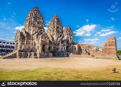 Phra Prang Sam Yot temple, ancient architecture in Center Lopburi, Thailand