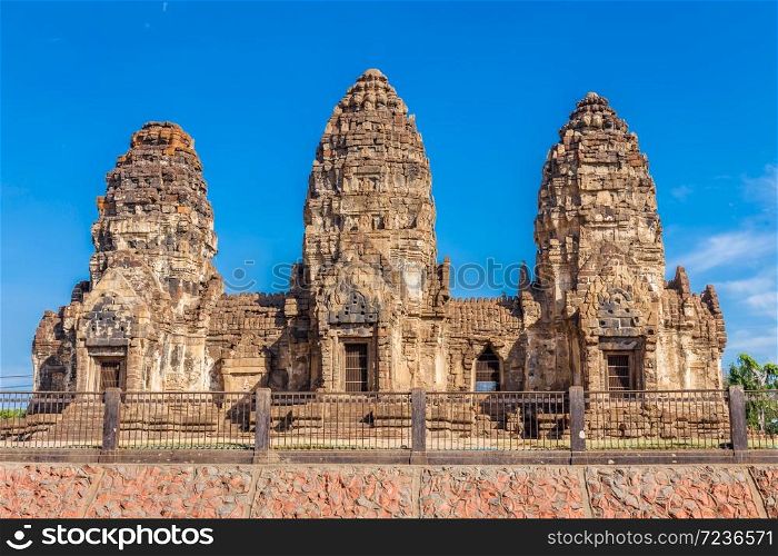 Phra Prang Sam Yot temple, ancient architecture in Center Lopburi, Thailand