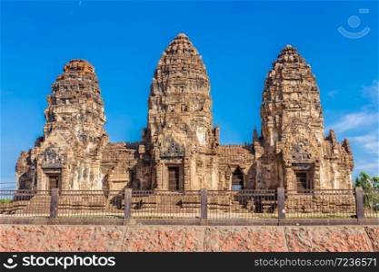 Phra Prang Sam Yot temple, ancient architecture in Center Lopburi, Thailand