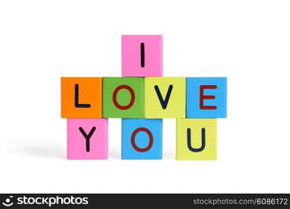 phrase &quot;I love you&quot; formed from wooden letter blocks