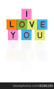 phrase &quot;I love you&quot; formed from wooden letter blocks