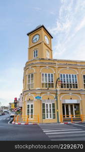 Phuket old town with Building Sino Portuguese architecture at Phuket Old Town area Phuket, Thailand.