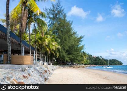 Phuket, Thailand - August 5th 2019: The Blue Siam Beach Club on Bang Tao beach. Several trendy beach clubs have been established on the island.