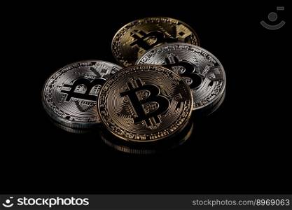 Physical version of Bitcoin coin aka virtual money. Cryptocurrency and digital payment