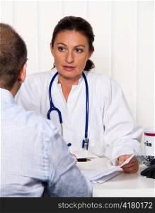 physician in medical practice with patients. interview and counseling treatment.