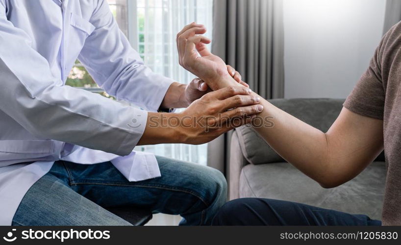 Physiotherapist working with patient doing with exercise, physical therapy concept