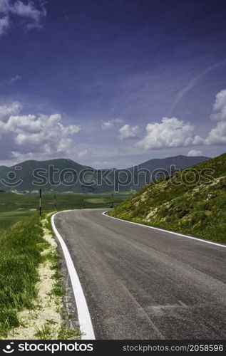 Piano Grande di Castelluccio di Norcia, Perugia province, Umbria, Italy, mountain and rural landscape in the Monti Sibillini natural park