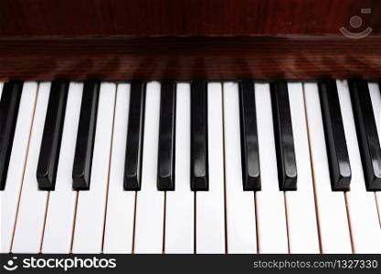 Piano keyboard, close up of keys. Black and white keys of a piano background.. Piano keyboard, close up of keys. Black and white keys of a piano background