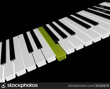 Piano keyboard With Gold Key On Black Background. 3d Render.