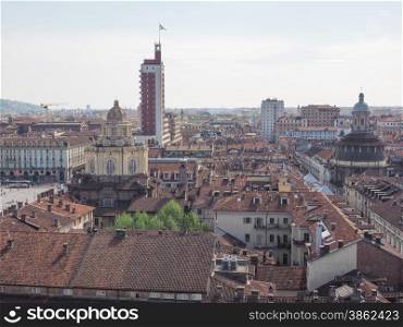 Piazza Castello Turin. Aerial view of Piazza Castello central baroque square in Turin Italy