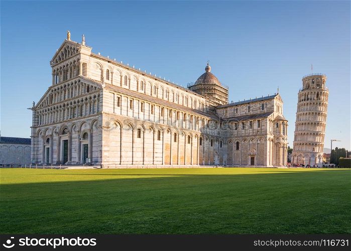 Piazza dei Miracoli (Square of Miracles),Pisa with the Cathedral and the leaning tower, Unesco world heritage site,Italy.