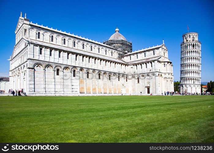 piazza dei miracoli, with the Basilica and the leaning tower, Pisa, Italy