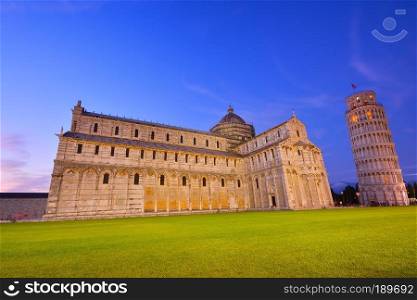 Piazza dei miracoli, with the Basilica and the Leaning Tower, Pisa, Italy