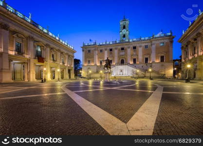 Piazza del Campidoglio and Emperor Marcus Aurelius Statue in the Morning, Rome, Italy