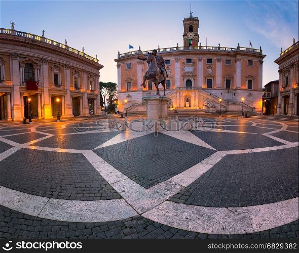 Piazza del Campidoglio and Emperor Marcus Aurelius Statue in the Morning, Rome, Italy