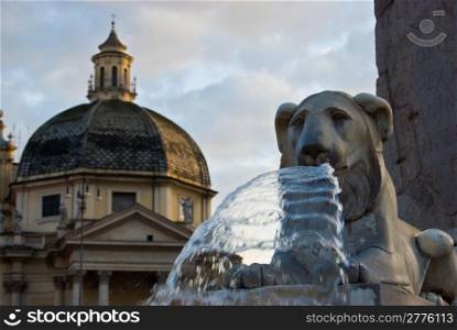 Piazza del Popolo . detail of the fountain in the middle of Piazza del Popolo in Rome