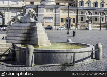 Piazza del Popolo, Rome. Fountains lions